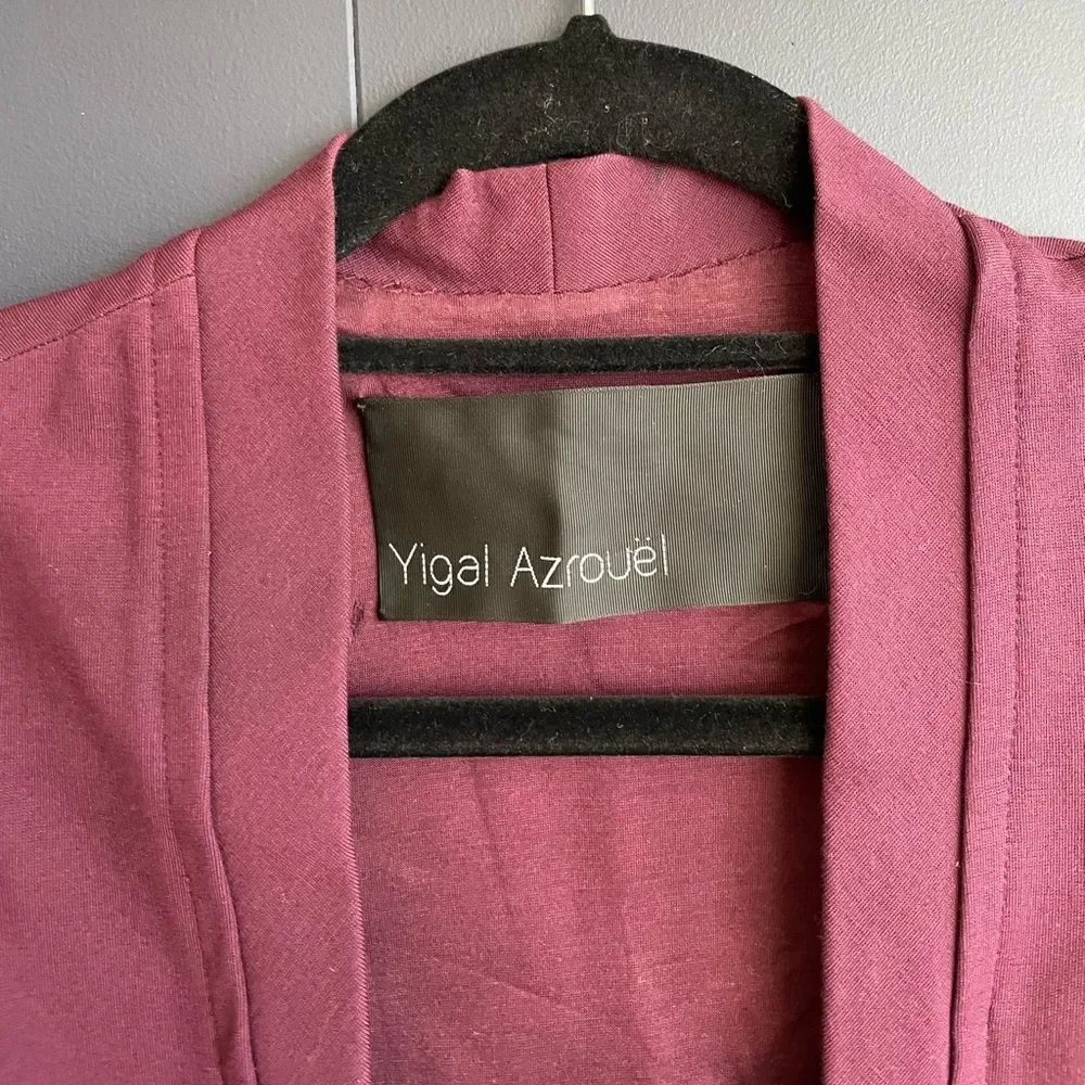 Yigal Azrouël $950 Burgundy Jersey Front Zip Dress w/ Leather Accents, Sz 4, EUC